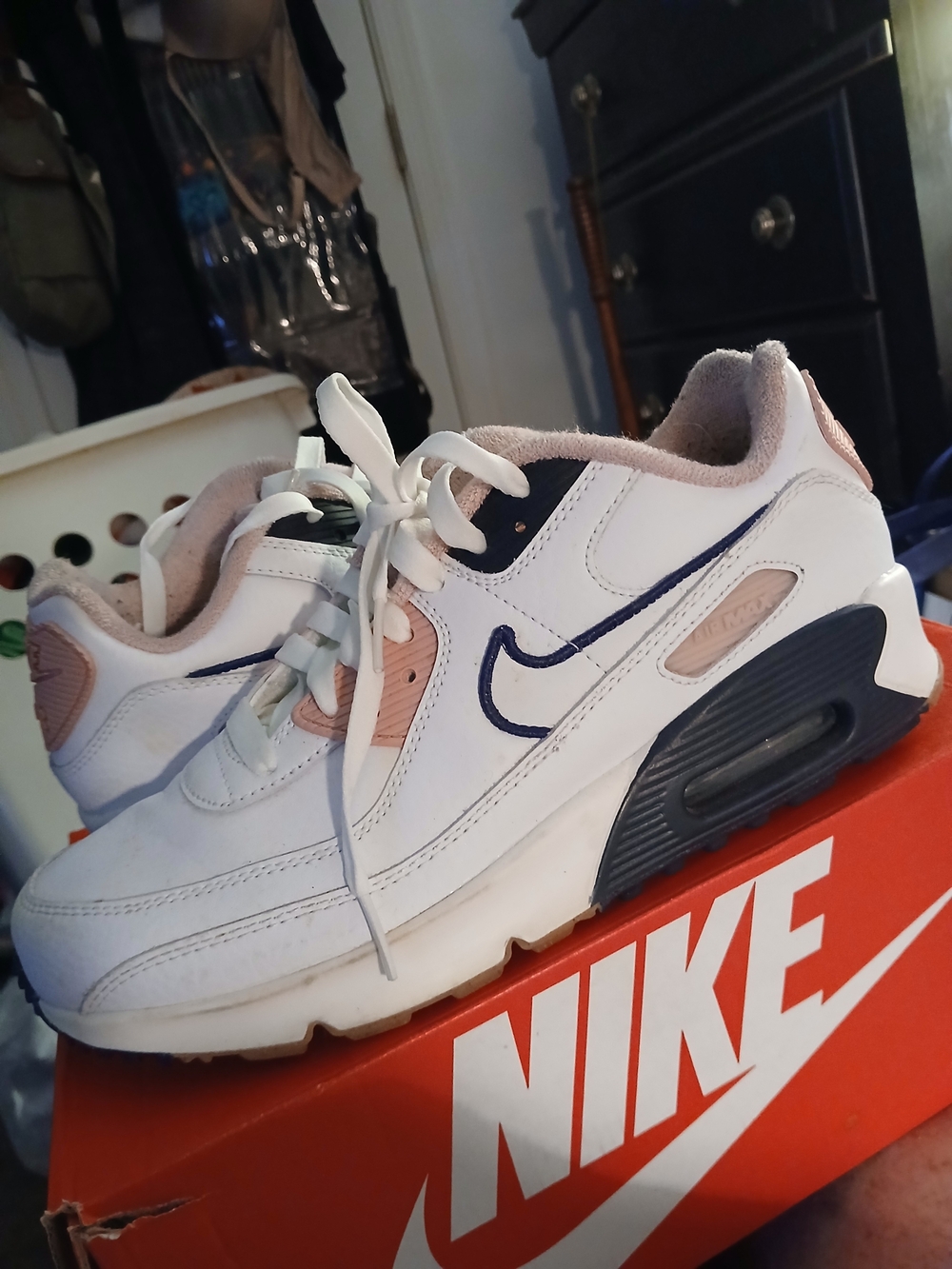 Nike Kids White, Pink and Navy Air Max Sneakers